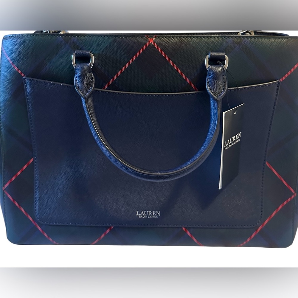Ralph Lauren Tartan Plaid Tote in Green and Blue - Picture 7 of 13
